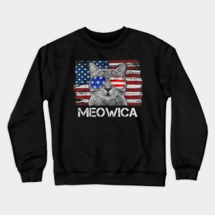 Cat 4th Of July Meowica Girls Boys American Flag Sunglasses Crewneck Sweatshirt